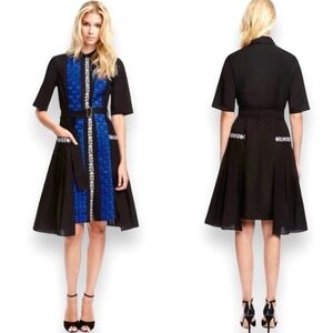 SUNO Black Embroidered Front Blue Layered Dress | Size 6